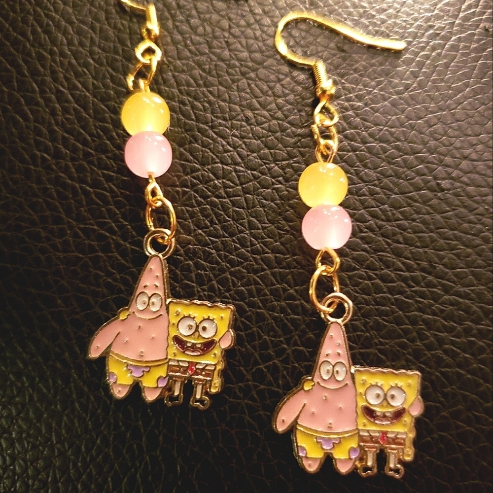 Handmade Beaded SpongeBob SquarePants Patrick Star Dangle Earrings